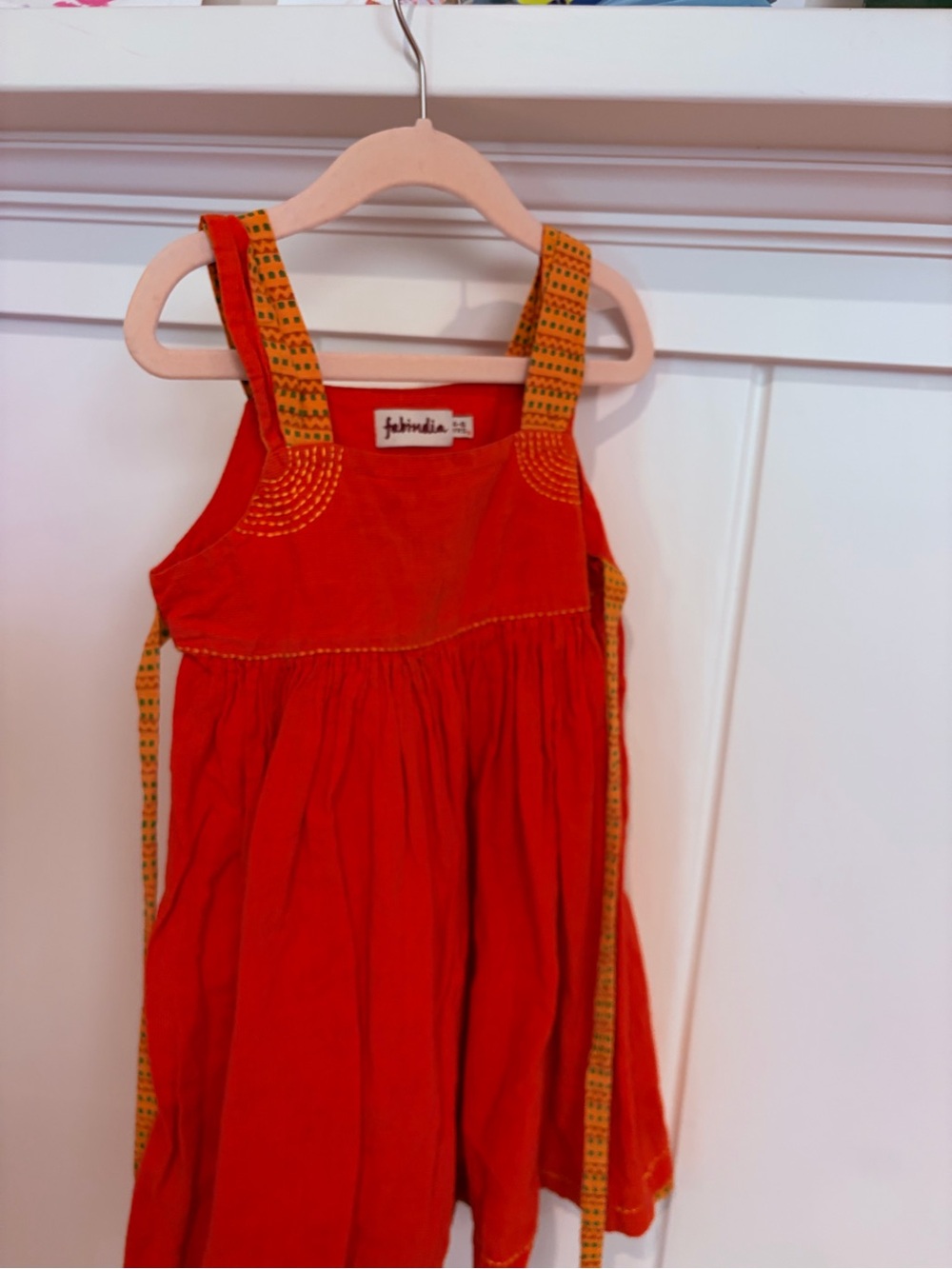 FabIndia Girls Red Sleeveless Dress with Patterned Straps